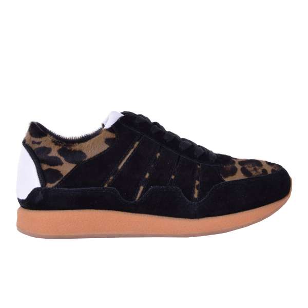 Low-Top Sneaker aus Wildleder und Ponyfell mit Leopard-Print von DOLCE & GABBANA Black Label