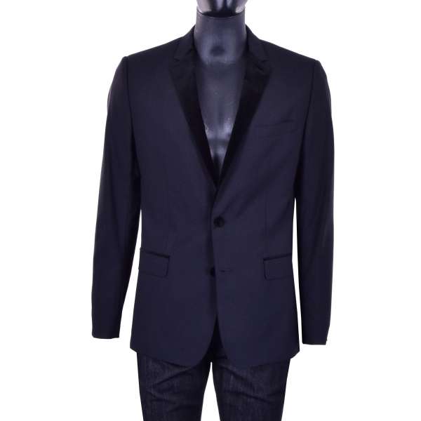 Classic virgin wool Blazer / Tuxedo with notched velvet lapel in black by DOLCE & GABBANA Black Label - MARTINI Line