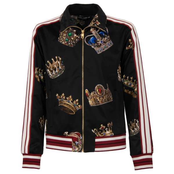 Baroque crown printed jacket with knitted details, zip closure and zip pockets by DOLCE & GABBANA