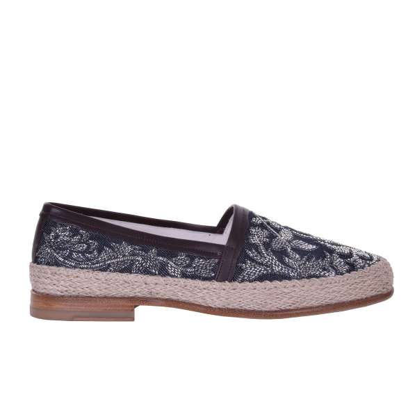 Embroidered with Pearls, Jeans Fabric Espadrilles PIANOSA by DOLCE & GABBANA Black Label