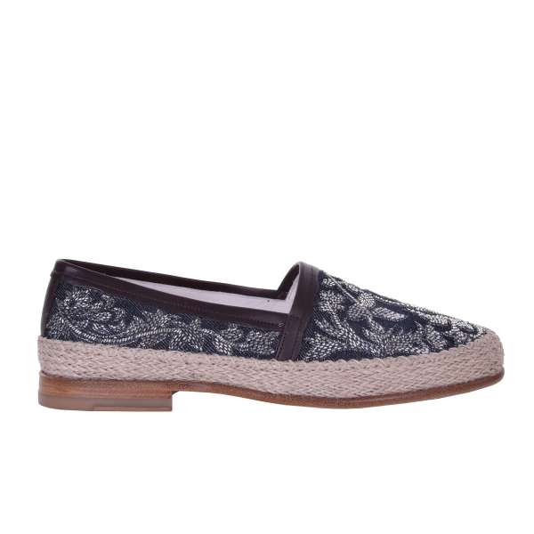 Bestickte Espadrilles PIANOSA aus Jeans Stoff mit Perlen von DOLCE & GABBANA Black Label