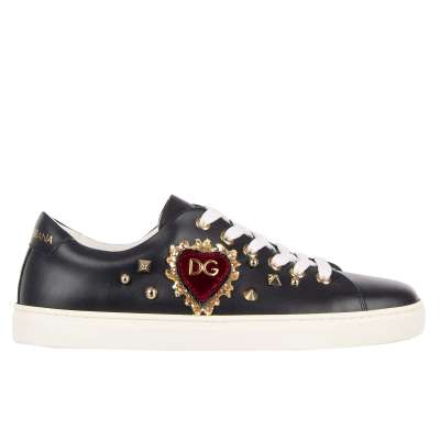 DG Velvet Heart Rose Patch Studs Sneaker LONDON White Dark Blue