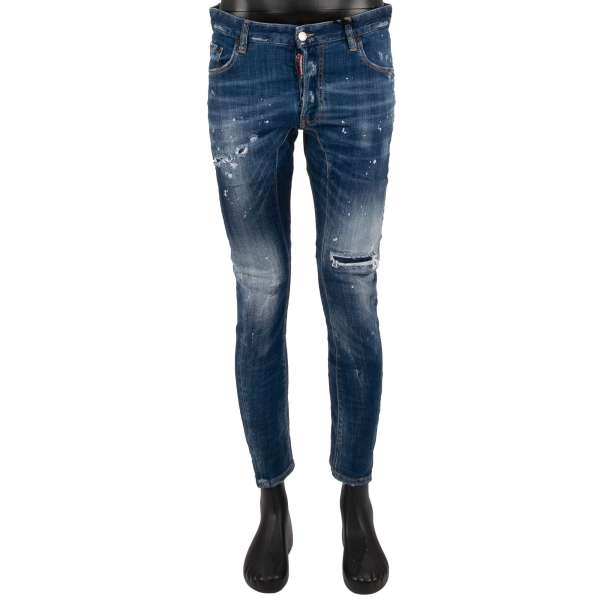 Distressed TIDY BIKER JEAN slim fit 5-pockets Jeans with Dan Dean Embroidery on the back in blue by DSQUARED2
