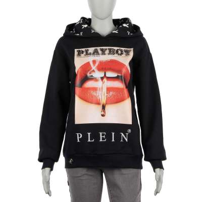 Lips Printed Crystals Hoody Black