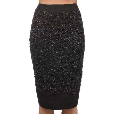 Floral Crystal Pearl Jacquard Skirt Black IT 42 S