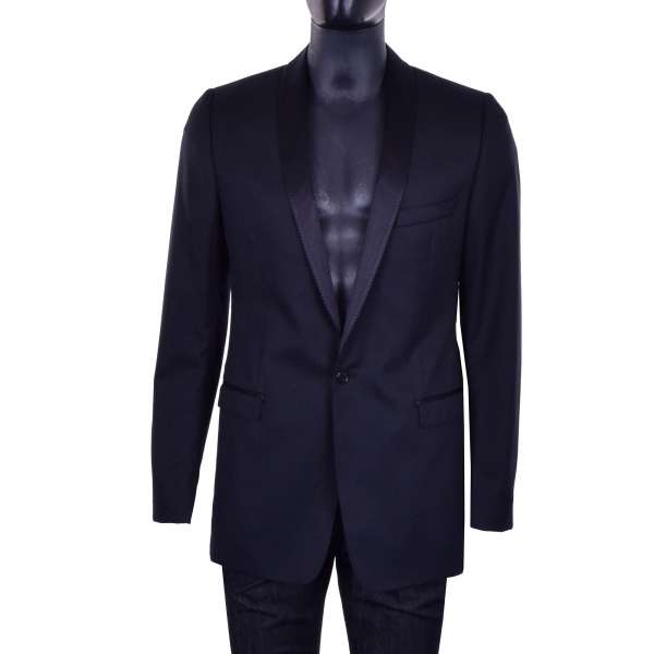 Evening classic virgin wool Blazer / Tuxedo with shawl silky lapel in black by DOLCE & GABBANA Black Label - GOLD Line