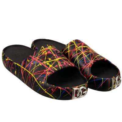 DG Metal Logo Hand Paint Plateau Slides Sandals Black