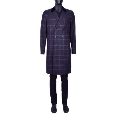 Checked Wool Coat Gray Blue