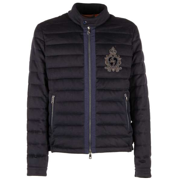 Gesteppte Jacke aus Wolle mit besticktem DG Logo und Krone und Taschen mit Reißverschluss von DOLCE & GABBANA