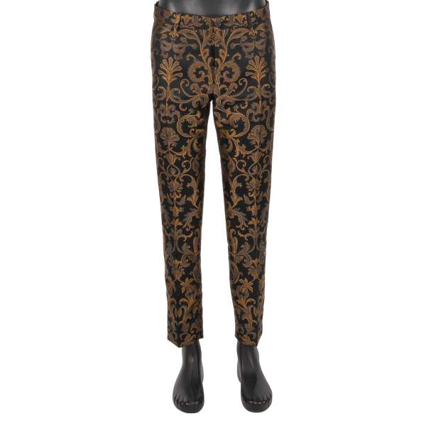Jacquard Dress Pants with baroque style print and pockets by DOLCE & GABBANA
