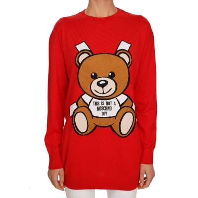 COUTURE Sweater Dress with Teddy Bear Print Red