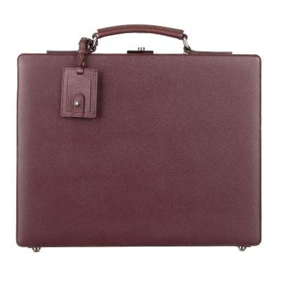 Dauphine Leather Briefcase with Pendant and Logo Bordeaux