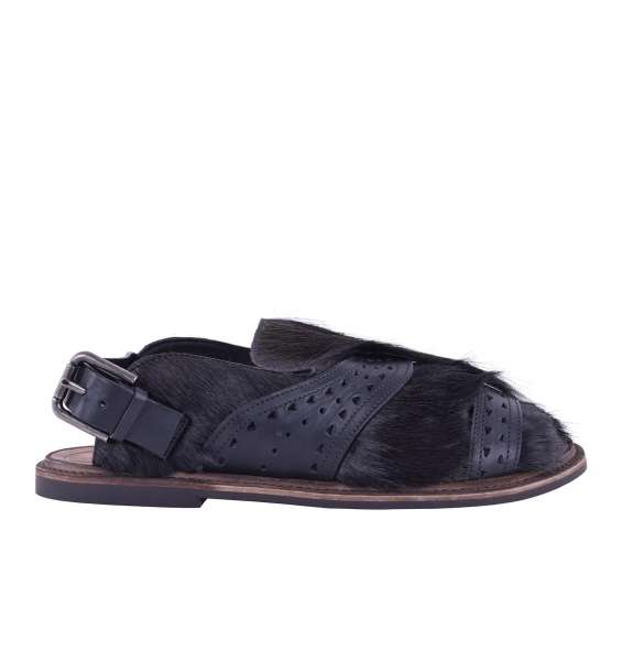 Gazelle fur and calfskin sandals VESUVIO by DOLCE & GABBANA Black Label