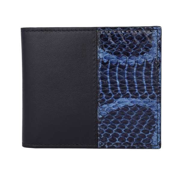 Snake skin and calf leather wallet with golden logo in black and blue by DOLCE & GABBANA
