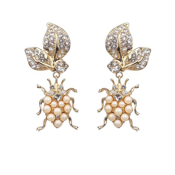 Clip Earrings adorned with crystals, pearls bugs and floral elements in gold by DOLCE & GABBANA