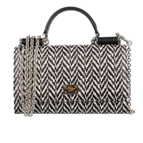 Crossbody dauphine leather bag / wallet SICILY VON BAG with chevron pattern, logo plate and many pockets by DOLCE & GABBANA