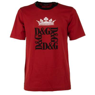 Cotton T-Shirt Crown Logo Print Black Red White
