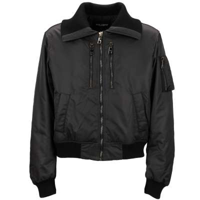 Oversize Wool and Nylon Bomber Jacket with Pockets Black 48 M