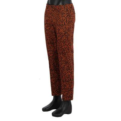 Cotton Dress Trousers with Print Black Orange 48 M