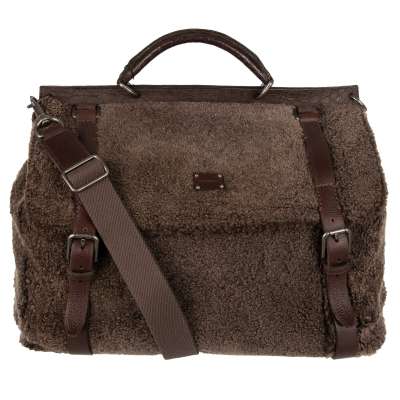 Large Fur and Crocodile Leather Weekender Travel Bag SICILY Brown