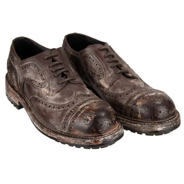 Derby Schuhe BERNINI aus Vintage koloriertem Leder in Braun und Weiß von DOLCE & GABBANA