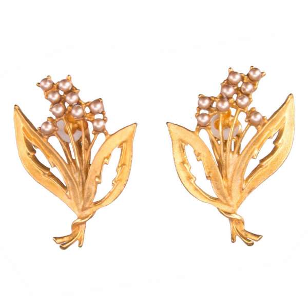 Lily of the valley Clip Earrings with artificial pearls in Gold by DOLCE & GABBANA