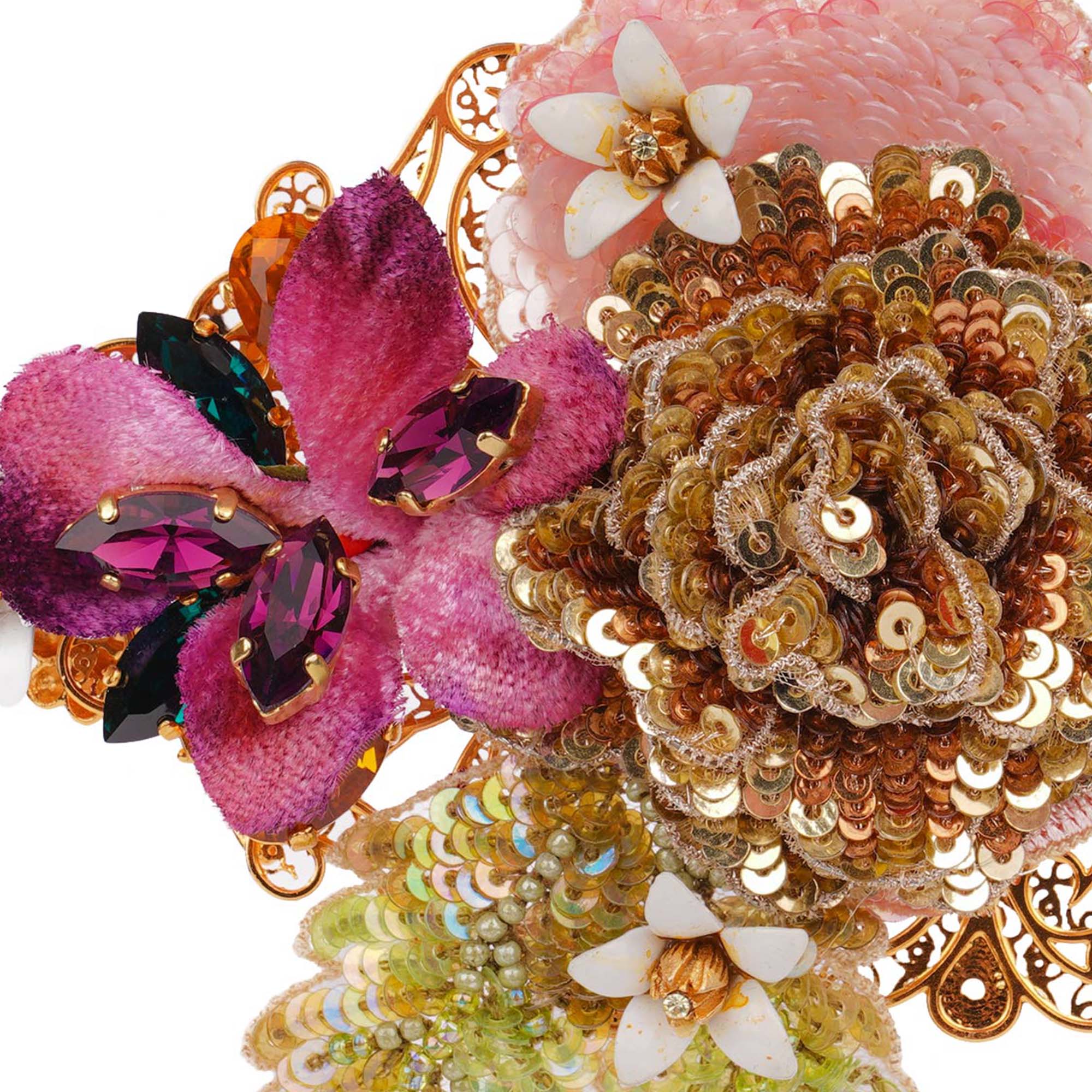 DOLCE & GABBANA RUNWAY Baroque Flower Crystals Pearl Hair Clip Gold Purple 07767 