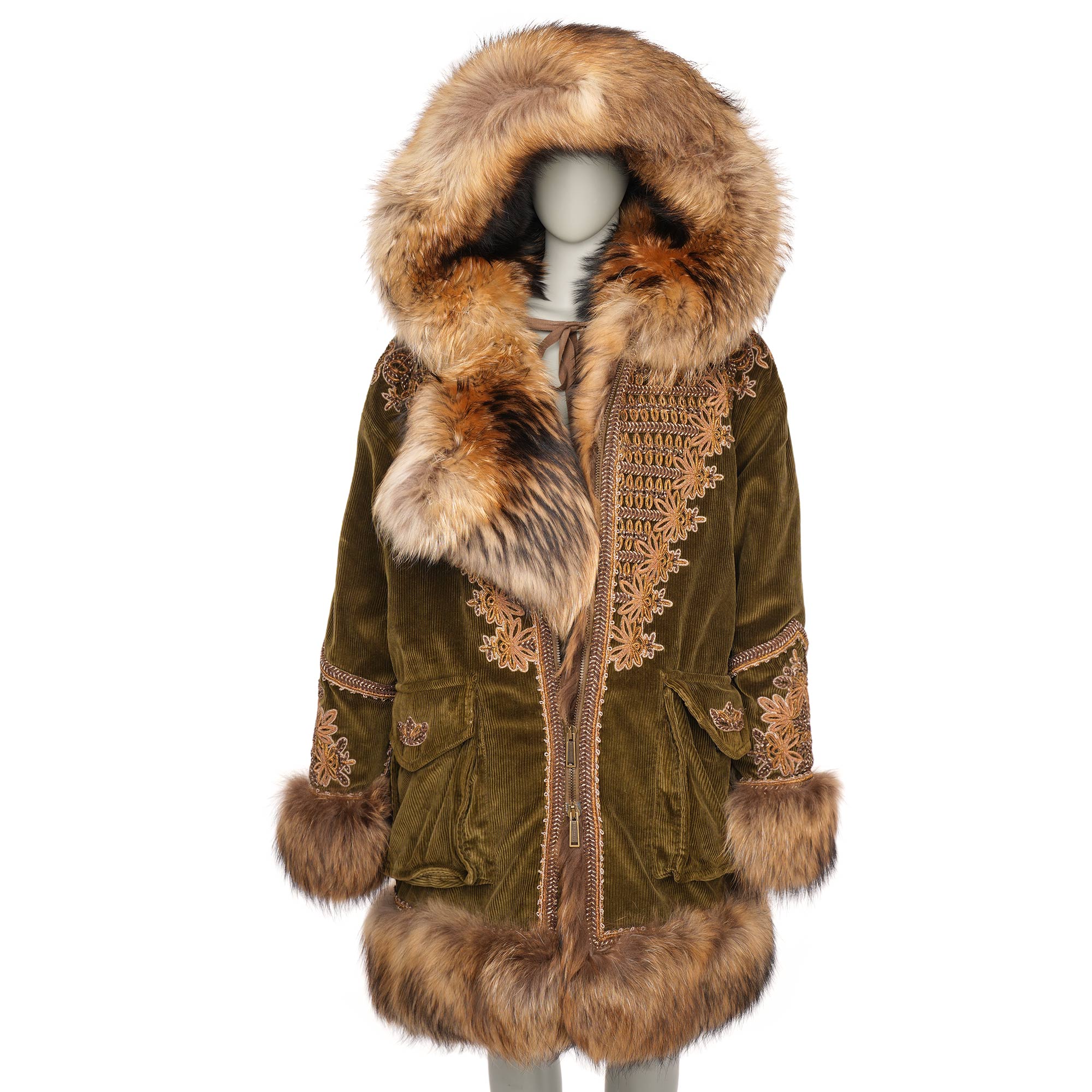 Dsquared2 RUNWAY Oversize Goldwork Emboidery Fur Coat Parka Jacket 40 US 4 S L FASHION ROOMS