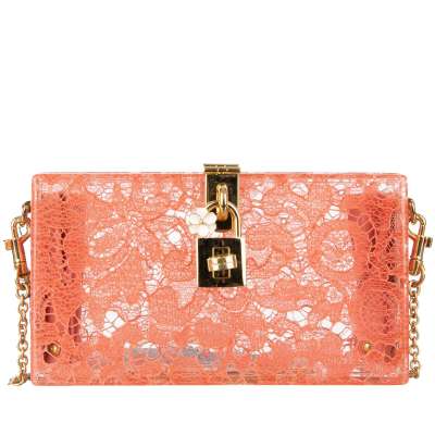 Plexiglass Clutch Bag DOLCE BOX Rainbow with Taormina Lace Peony Pink