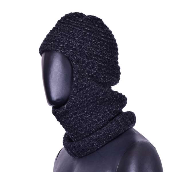 Ritter collection cashmere and wool blend Hat / Balaclava in black and gray by DOLCE & GABBANA 