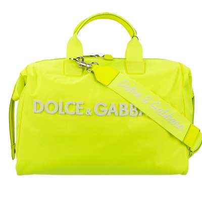 Nylon Weekender Duffle Bag with Logo and Strap Neon Green
