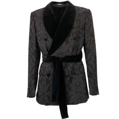 Baroque Jacquard Velvet Robe Blazer Black 48 38 M