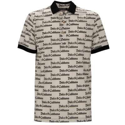 DG Logo Print Baumwolle Polo Shirt Schwarz Weiß