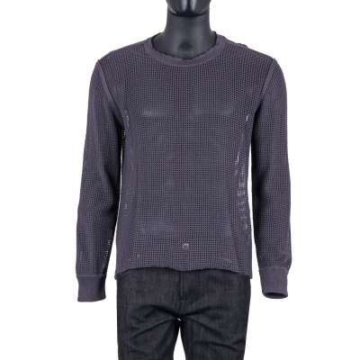 Cotton Crewneck Net Sweater Gray 54 XL