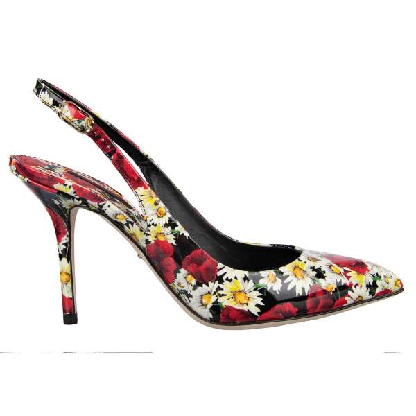 Carnation printed classic patent leather slingback pumps BELLUCCI by DOLCE & GABBANA Black Label