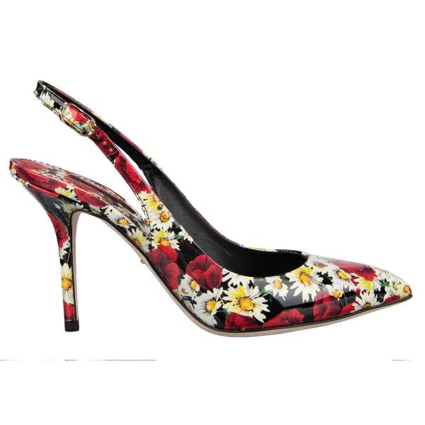 Klassische Slingback Pumps aus Lackleder BELLUCCI mit Nelken-Print von DOLCE & GABBANA Black Label