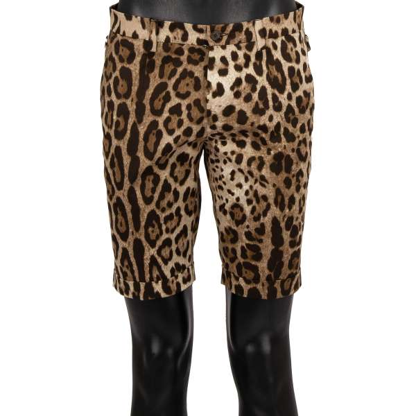Cotton Shorts with leopard print. logo sticker and four pockets by DOLCE & GABBANA