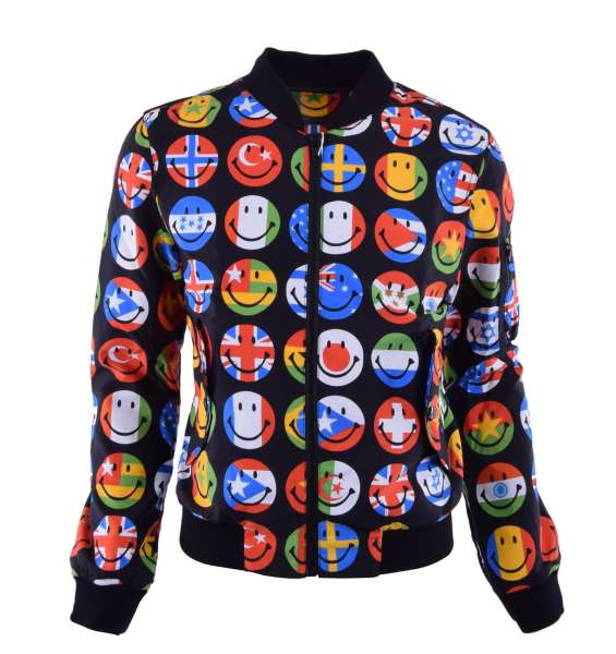 Nylon Bomber Jacket with flags print by MOSCHINO COUTURE