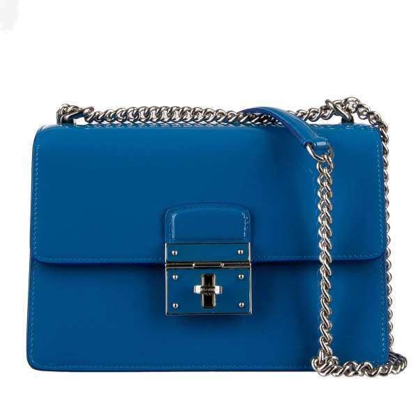 Patent leather shoulder bag ROSALIA with inner dividers, buckle and silver chain strap by DOLCE & GABBANA