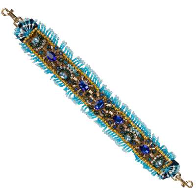 Royal Kristall Perlen Stickerei Schulterriemen für Tasche Blau Gold
