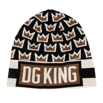 DG KING Royals Logo Crown Wool Hat Beanie Black Gold White