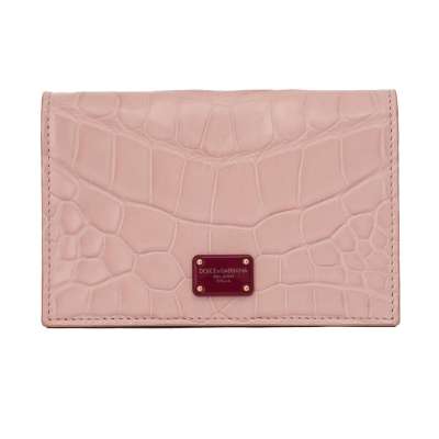 DG Logo Crocodile Leather Cards Wallet with Extra Etui Pink Red
