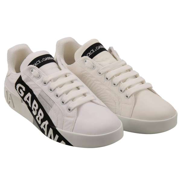 Women padded Fabric Sneaker PORTOFINO with DG Logo in black and white by DOLCE & GABBANA