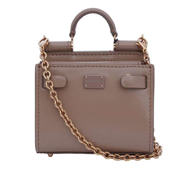 Calfskin Crossbody Clutch Bag SICILY 62 Micro with DG Logo plate and detachable metal chain strap by DOLCE & GABBANA