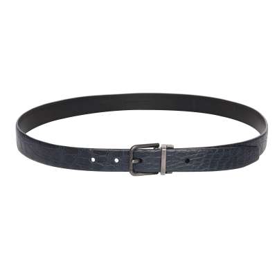 Metal Buckle Croco Leather Belt Blue 95 38