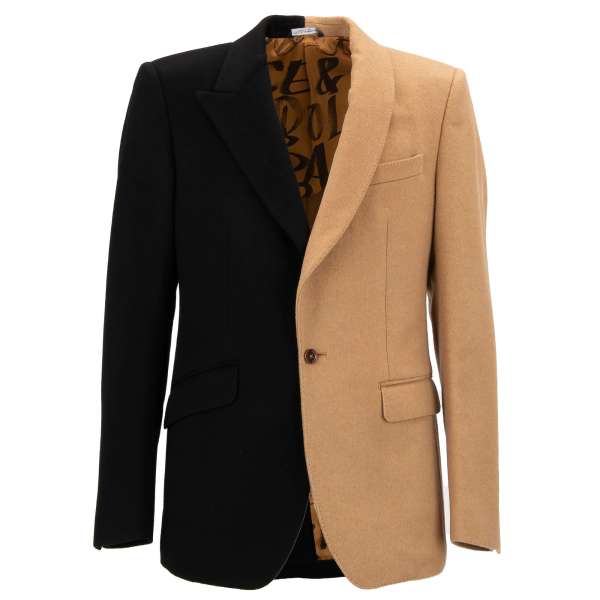 2 in 1 Blazer / Jacke SICILIA aus Kaschmir mit zwei Jacken Patchwork Design und Schal- / spitzem Revers von DOLCE & GABBANA