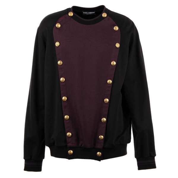 Sweatshirt in Royal Uniform design with golden buttons in black and bordeaux by DOLCE & GABBANA Black Line