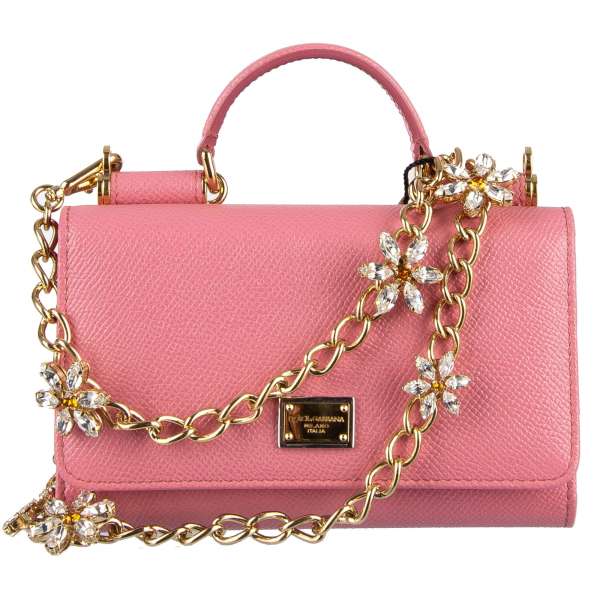 Multifunctional crossbody dauphine leather phone clutch bag / shoulder bag / belt SICILY VON BELT with decorative buckle, removable chains strap with crystals and many slots by DOLCE & GABBANA