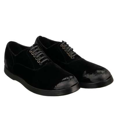 Vintage Style Velvet Leather Derby Shoes Black 39.5 US 6.5