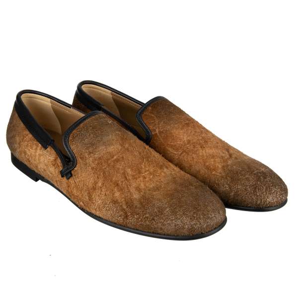 Loafer AMALFI aus Wildleder mit Kontrast Elementen in Schwarz und Braun von DOLCE & GABBANA